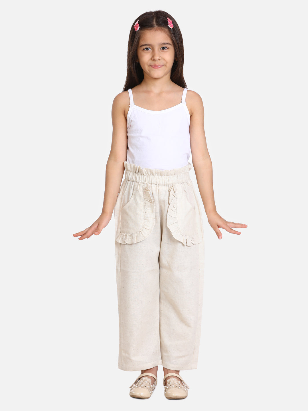 Cutiekins Regular Fit Girls Beige Cotton Palazzo