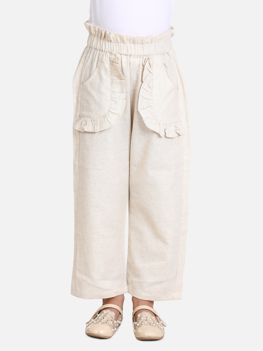 Cutiekins Regular Fit Girls Beige Cotton Palazzo