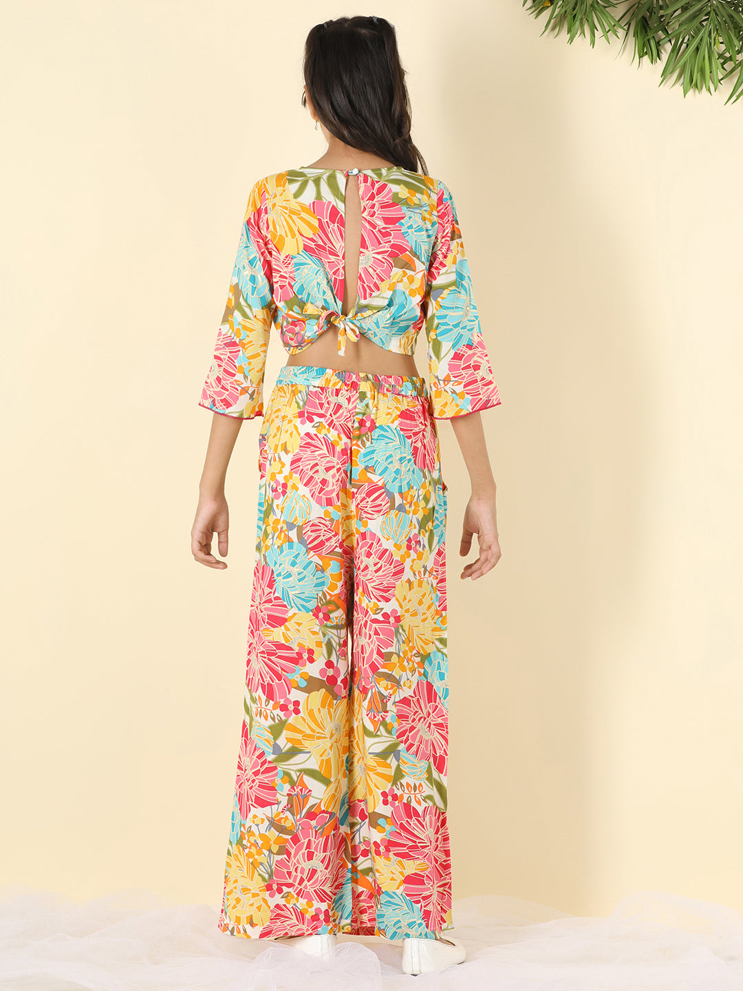 Cutiekins Girls Round Neck Printed Top & Palazzo Clothing Set -Multicolor