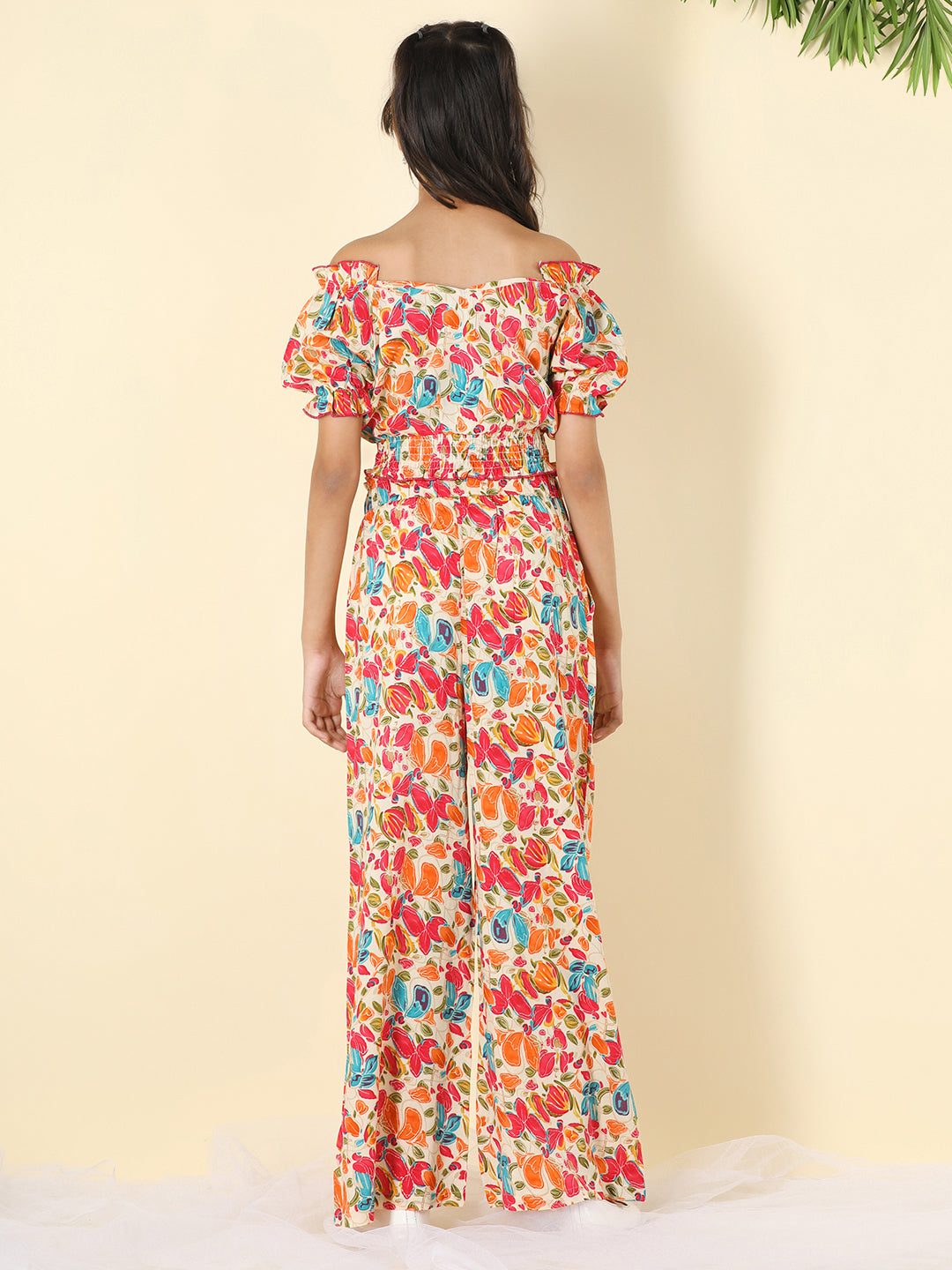 Cutiekins Girls V-Neck Printed Top & Palazzo Clothing Set -Multicolor