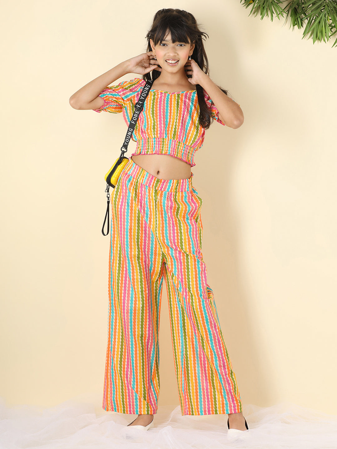 Cutiekins Girls V-Neck Printed Top & Palazzo Clothing Set -Multicolor