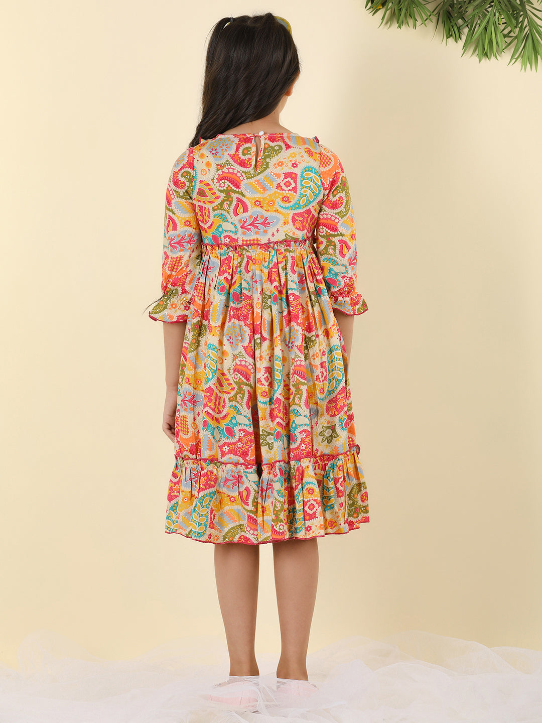 Cutiekins Girls V-Neck Printed Dress -Multicolor