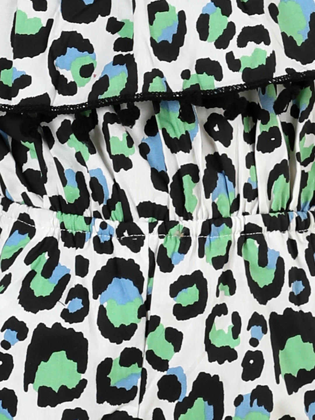 Cutiekins Girls Off Shoulder Abstract Print Jumpsuit -Off White & Green