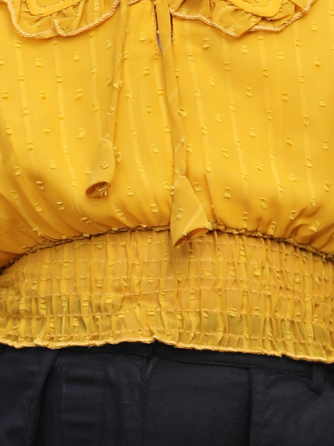 Cutiekins Girls Self Design Short Sleeves Top & Cargo Clothing Set -Mustard & Black