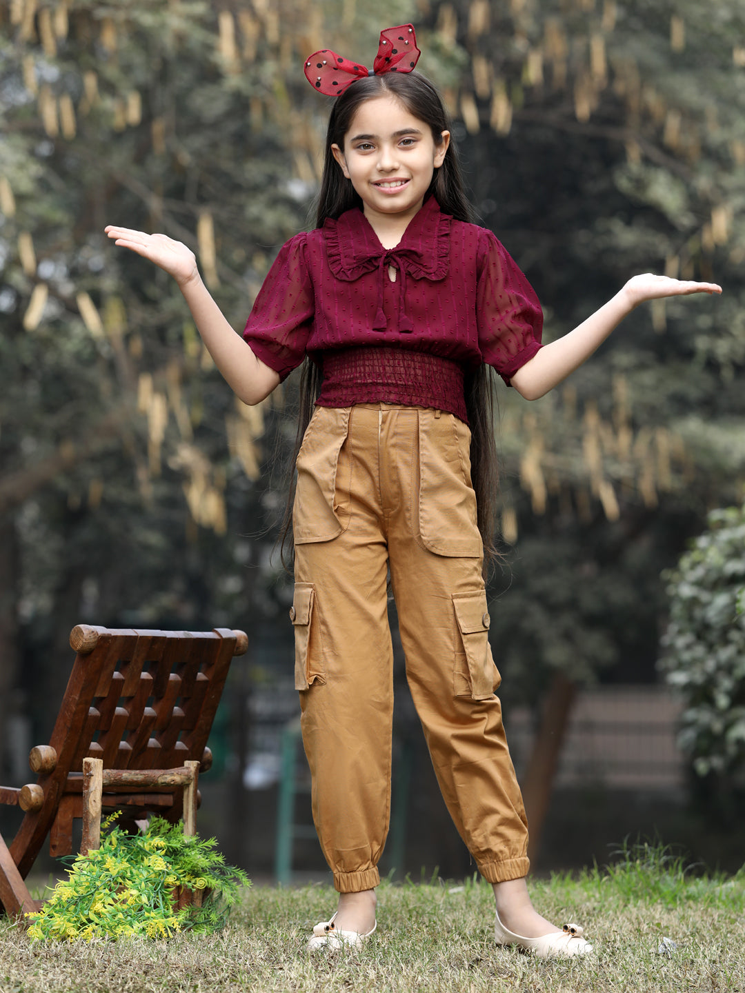 Cutiekins Girls Self Design Short Sleeves Top Cargo Clothing Set