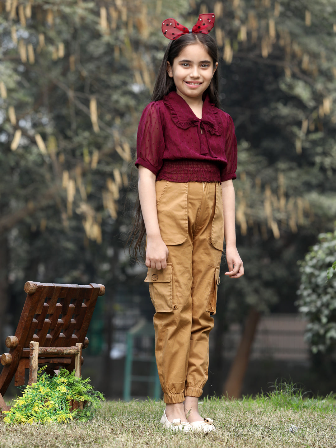 Cutiekins Girls Self Design Short Sleeves Top Cargo Clothing Set