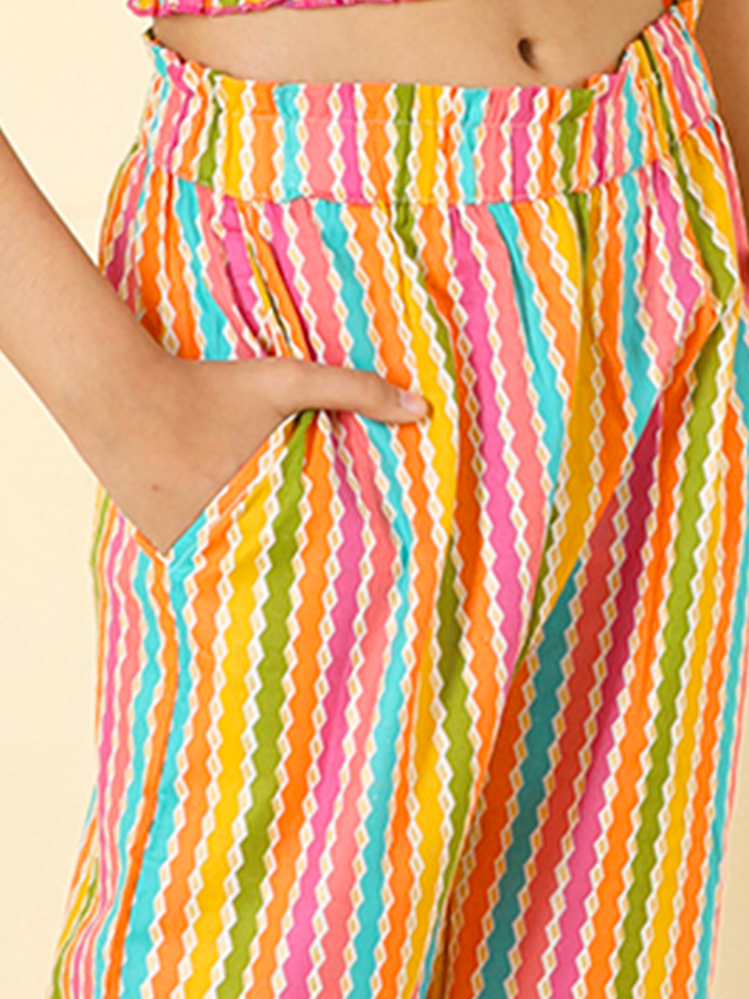Cutiekins Girls Cotton Vertical Stripes Print Palazzo -Multicolor