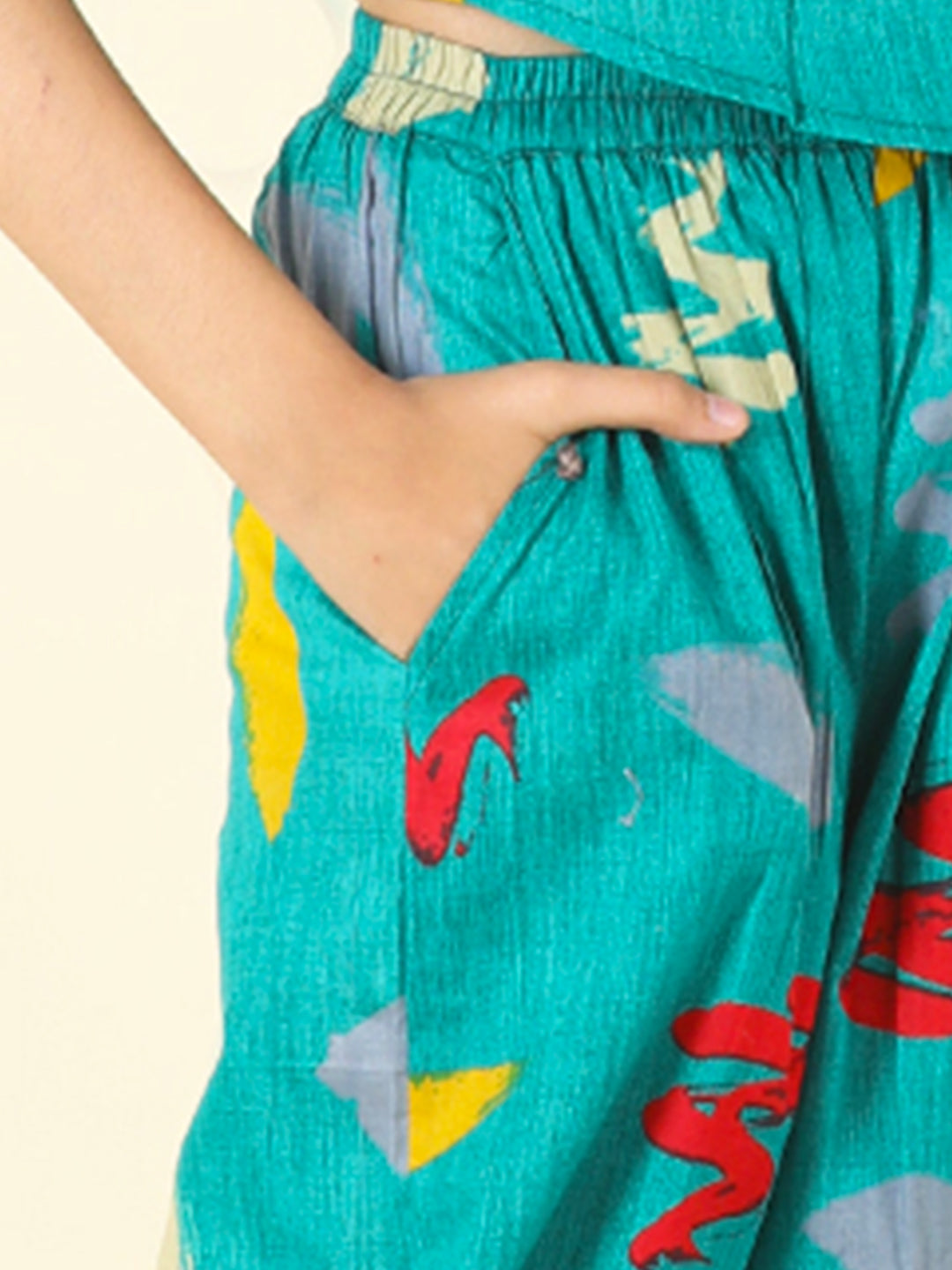 Cutiekins Girls Cotton Abstract Print Palazzo -Rama Green & Yellow