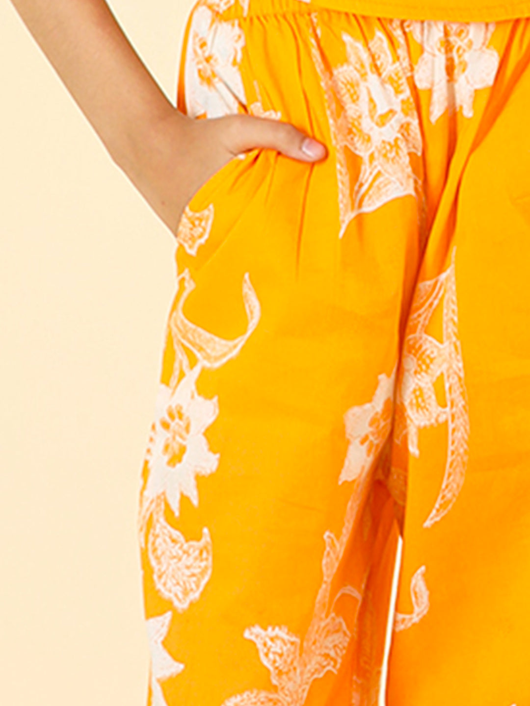 Cutiekins Girls Cotton Tropical Print Palazzo -Orange & White