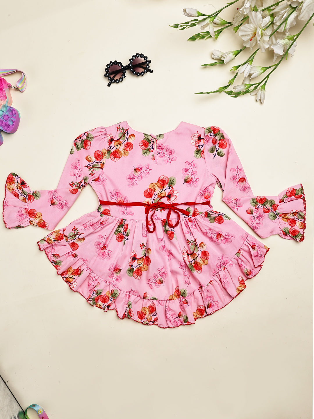 Cutiekins Girls Adorable Floral Print Casual Top -Pink & Red