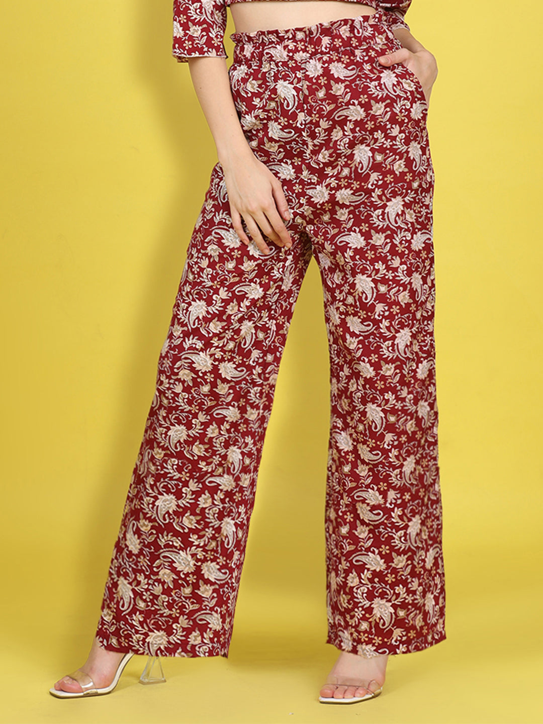 Cutiekins Girls Trendy Bold Style Printed Palazzo -Maroon & Off White