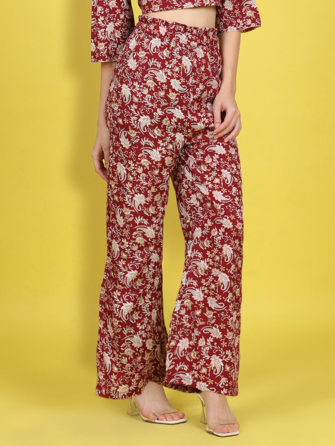 Cutiekins Girls Trendy Bold Style Printed Palazzo -Maroon & Off White