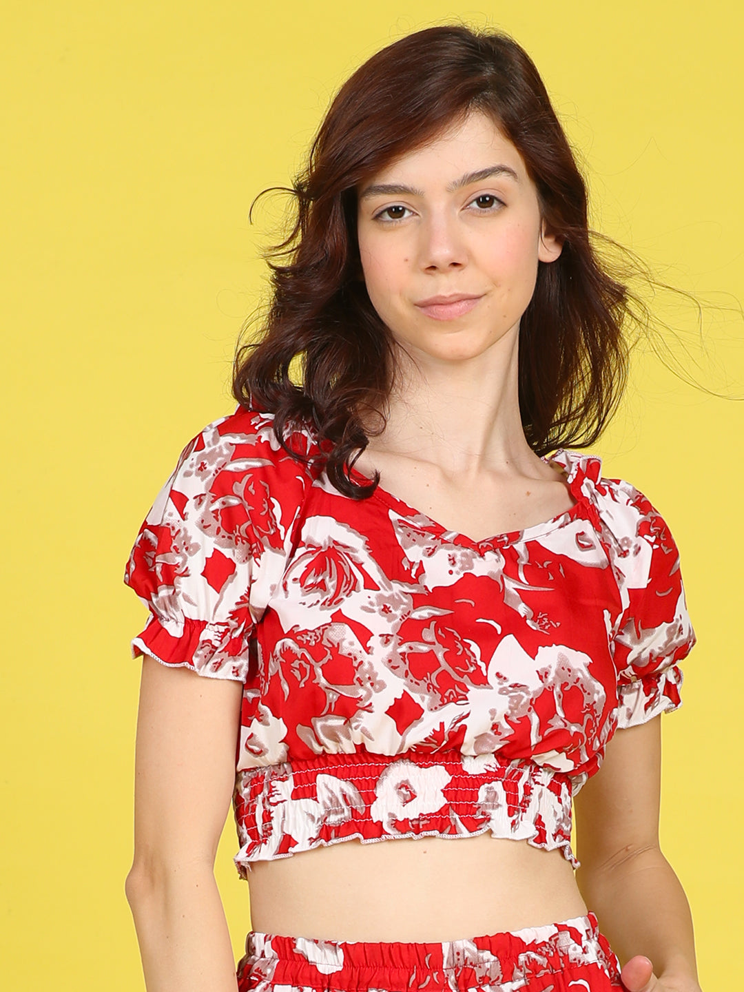 Cutiekins Girls Trendy Bold Style Printed Top -Red & Off White