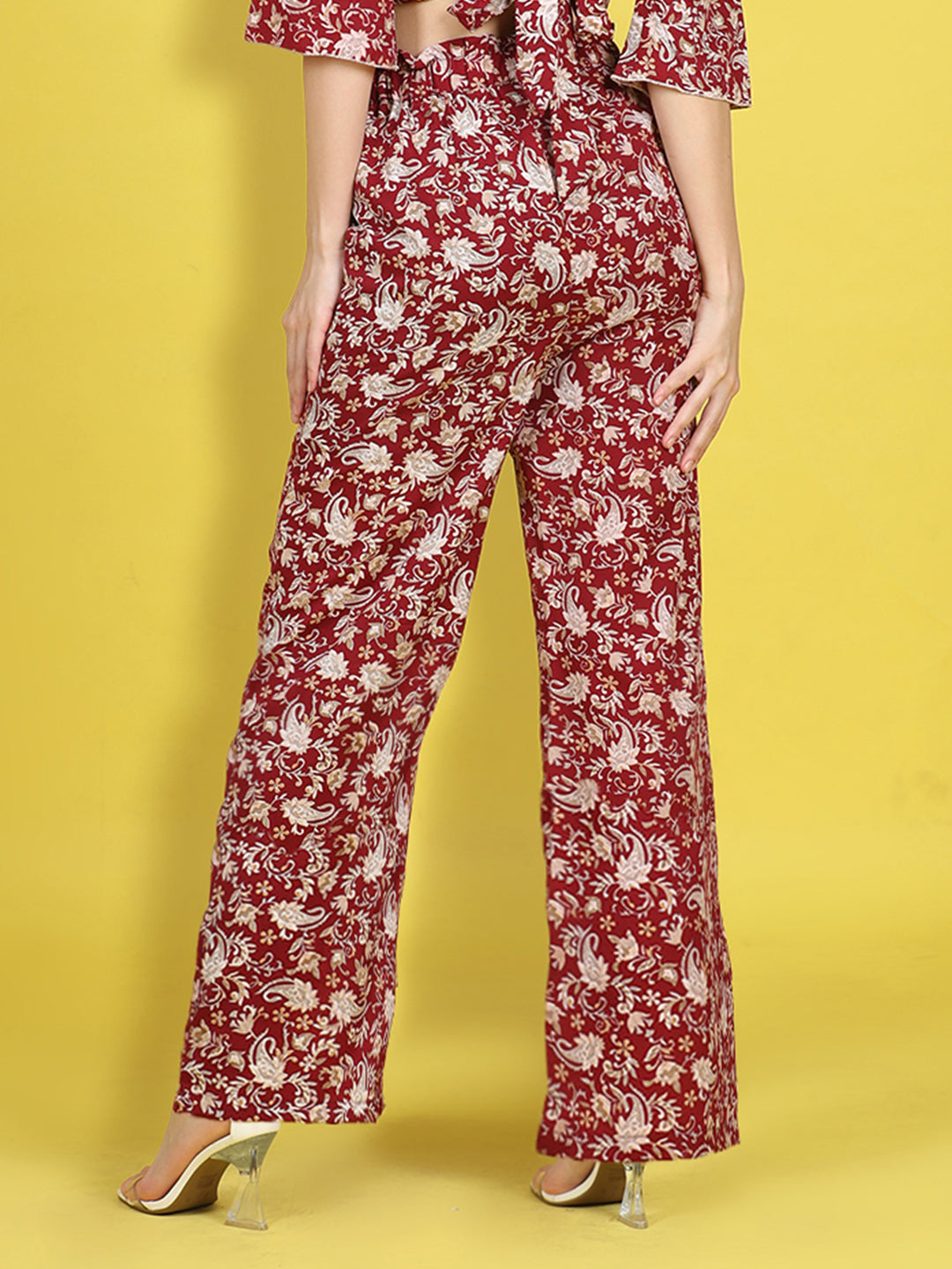 Cutiekins Girls Trendy Bold Style Printed Palazzo -Maroon & Off White