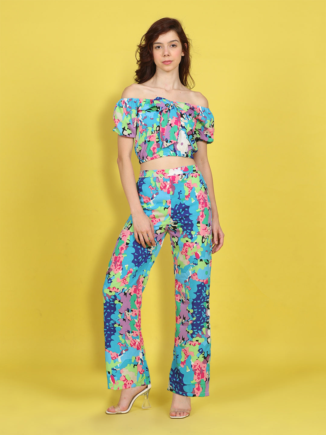 Cutiekins Girls Trendy Bold Style Printed Top & Palazzo Co-ord Set -Blue & Multi