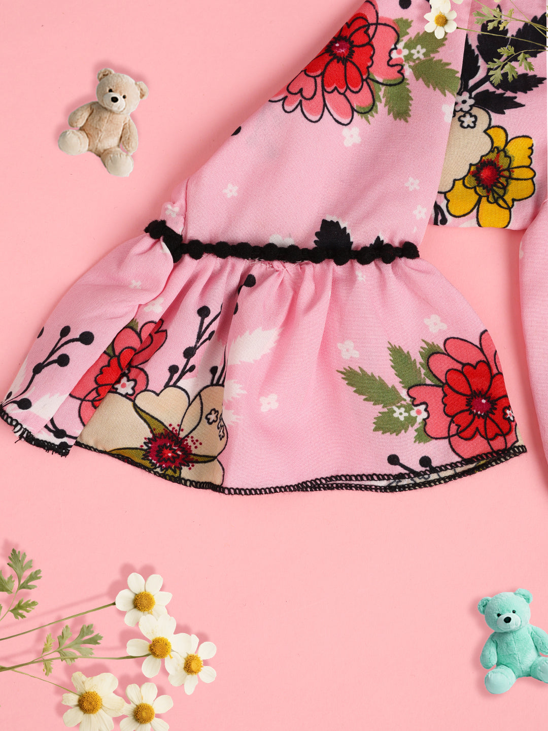 Cutiekins Girls Floral Printed Embellished Crop Top- Pink & Multi