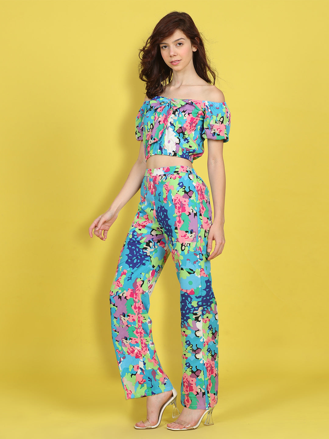 Cutiekins Girls Trendy Bold Style Printed Top & Palazzo Co-ord Set -Blue & Multi