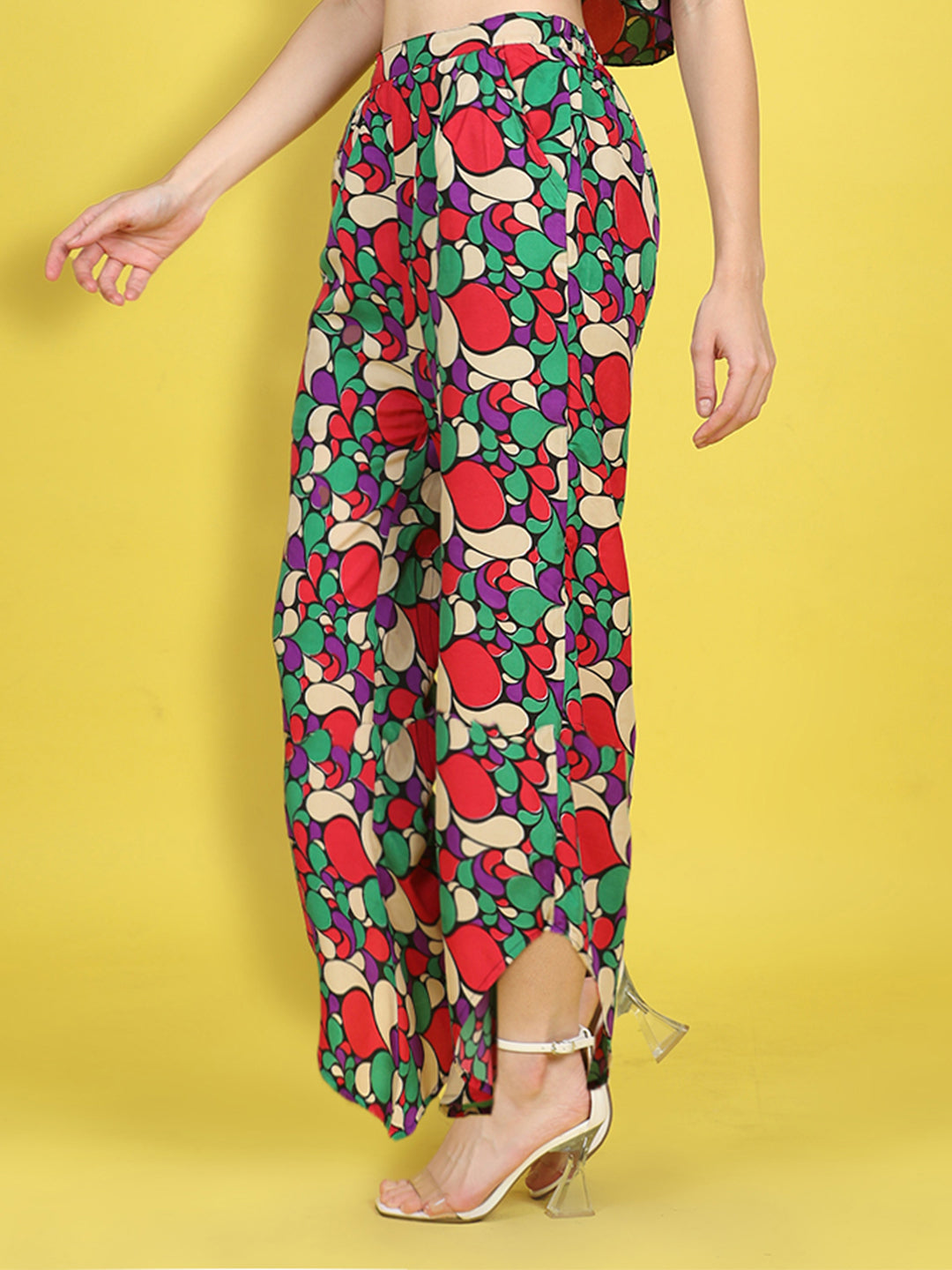 Cutiekins Girls Trendy Bold Style Printed Palazzo -Red & Multi