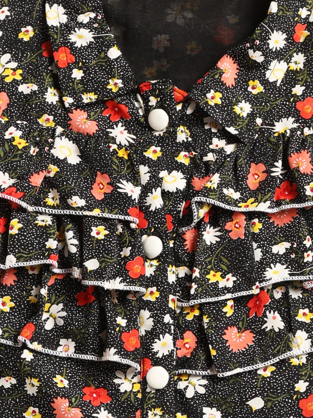 Cutiekins Girls Floral Print Ruffles Shirt Style Top -Black & Multi