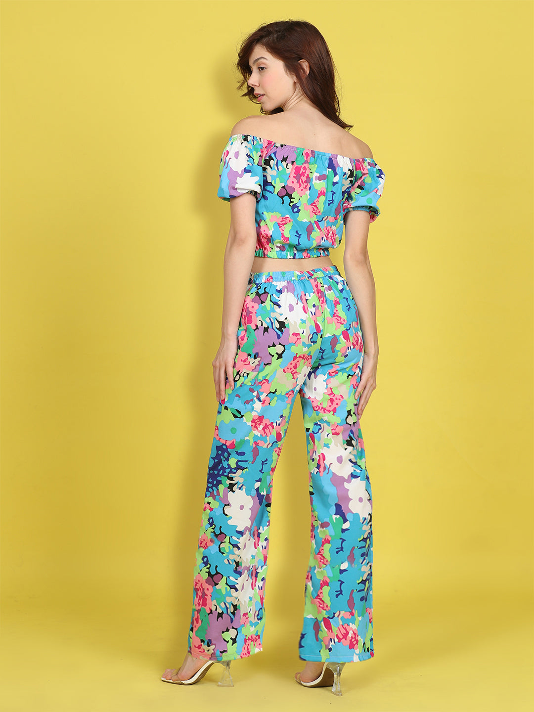 Cutiekins Girls Trendy Bold Style Printed Top & Palazzo Co-ord Set -Blue & Multi