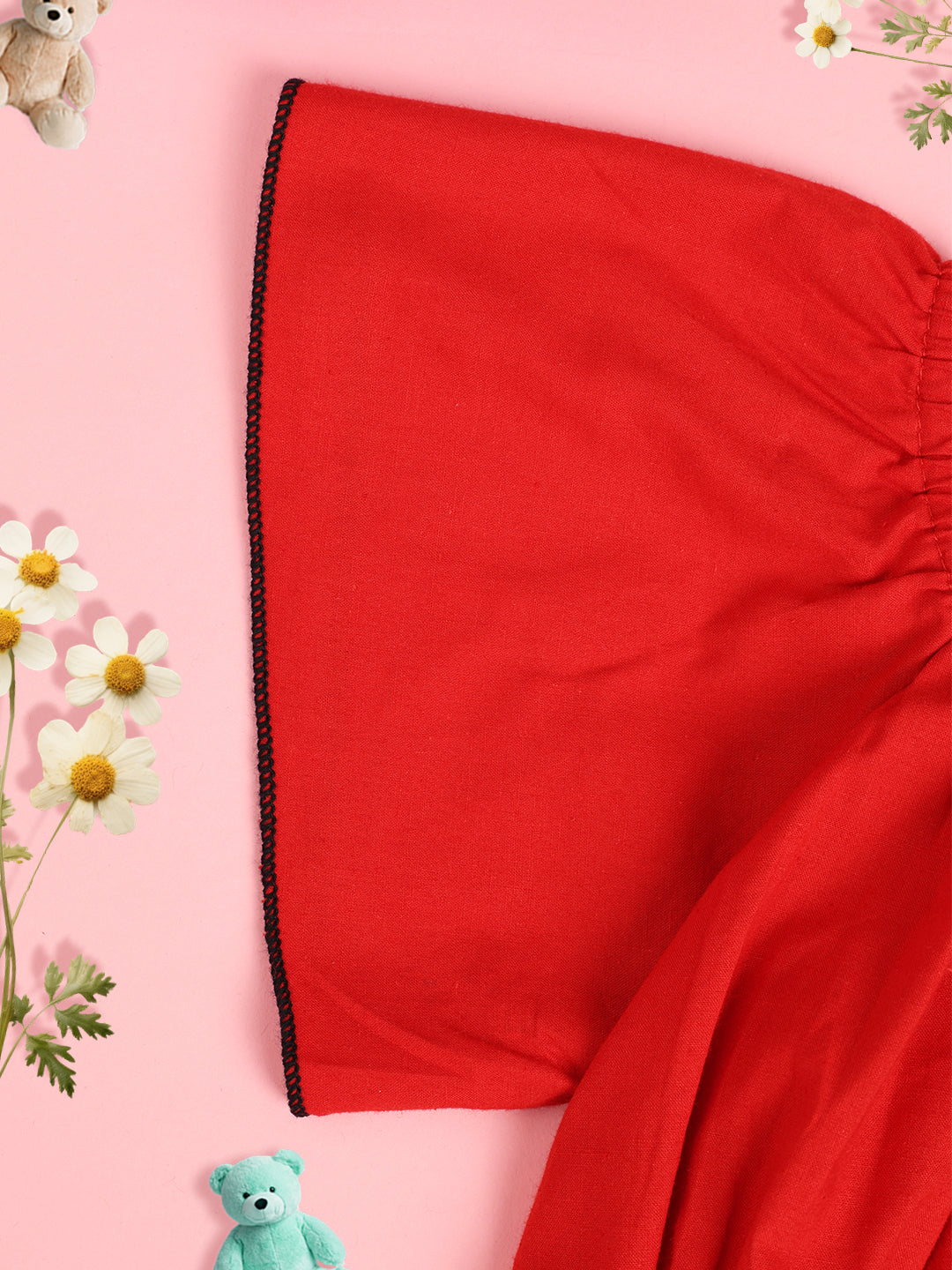 Cutiekins Girls Pure Cotton Solid Embellished Crop Top -Red & Black