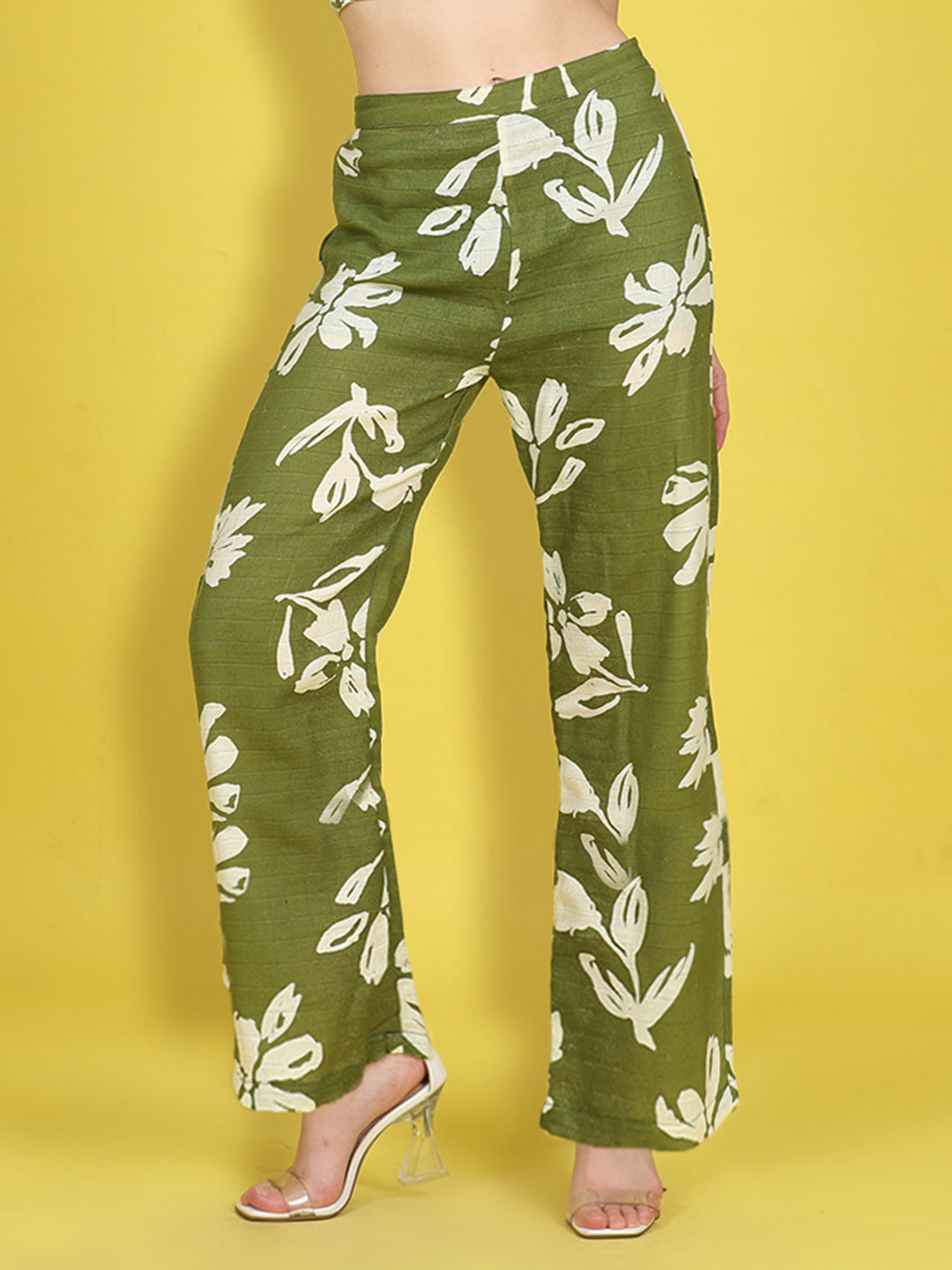 Cutiekins Girls Trendy Bold Style Printed Palazzo -Olive Green & Off White