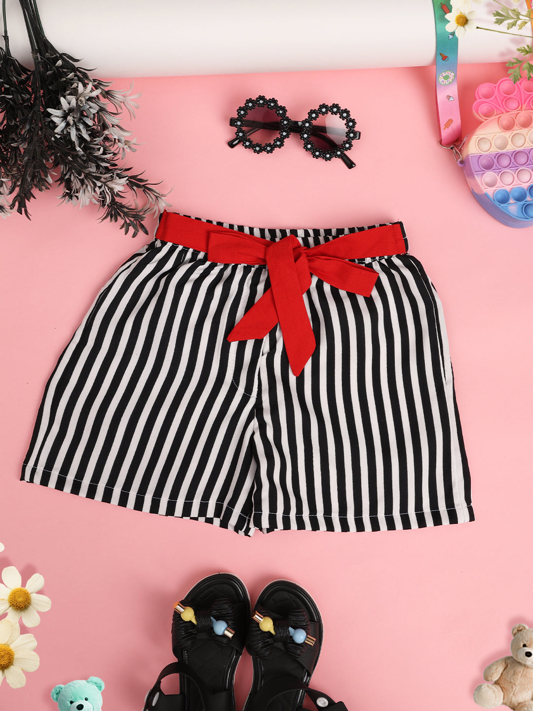 Cutiekins Girls Striped Printed Embellished Short -Black & White