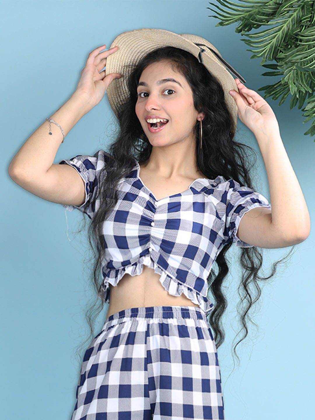 Cutiekins Girls Printed Embellished Top -White & Navy Blue