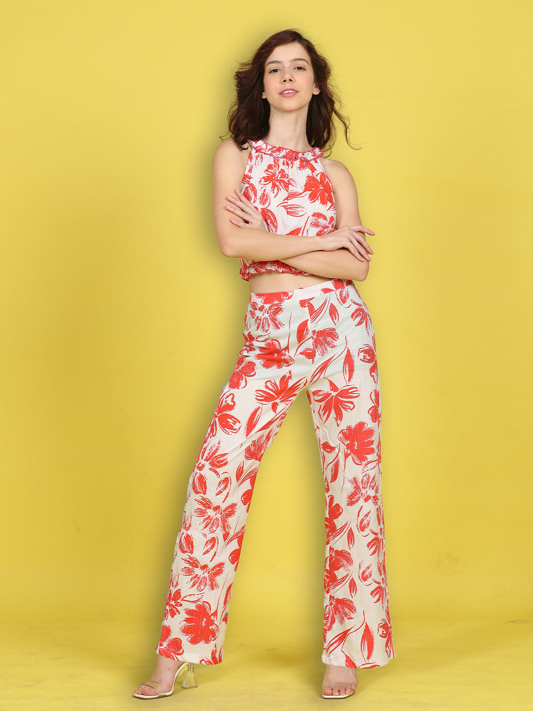 Cutiekins Girls Trendy Bold Style Printed Top & Palazzo Co-ord Set -Off White & Red