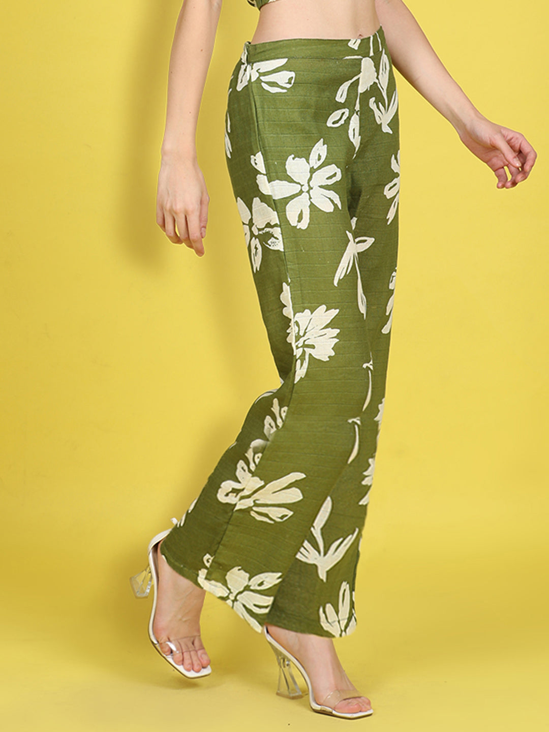 Cutiekins Girls Trendy Bold Style Printed Palazzo -Olive Green & Off White