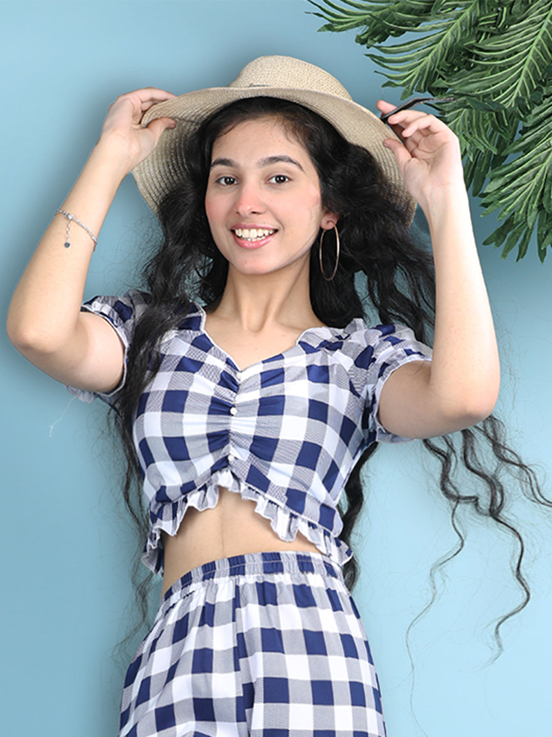 Cutiekins Girls Printed Embellished Top -White & Navy Blue