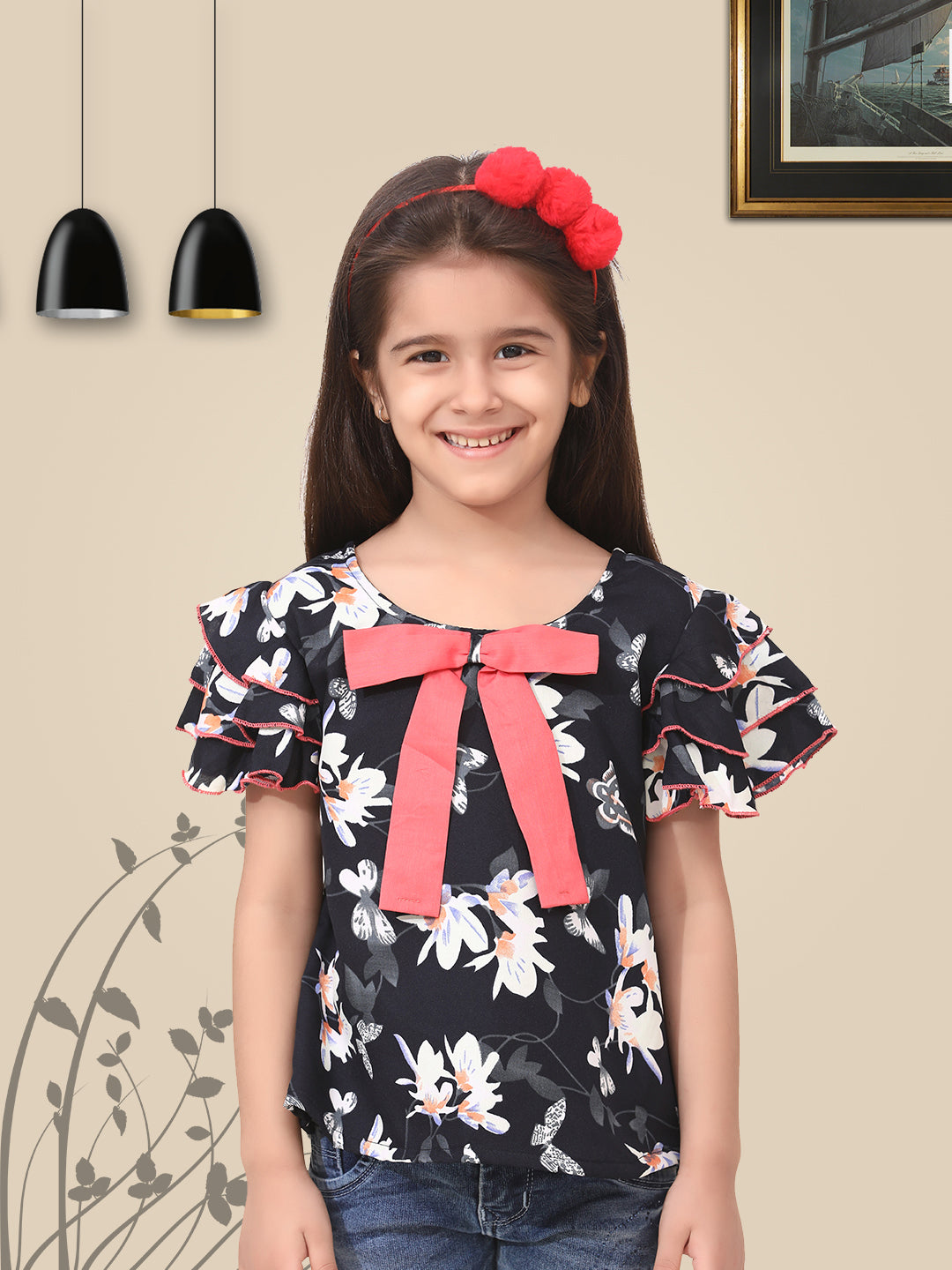 Cutiekins Girls Casual Polyester A-line Top (Black)