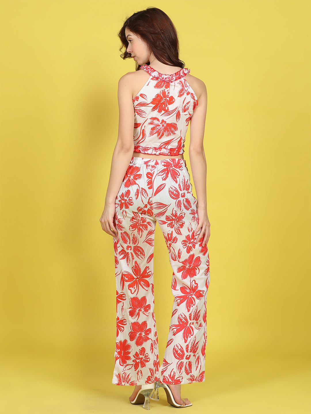 Cutiekins Girls Trendy Bold Style Printed Top & Palazzo Co-ord Set -Off White & Red