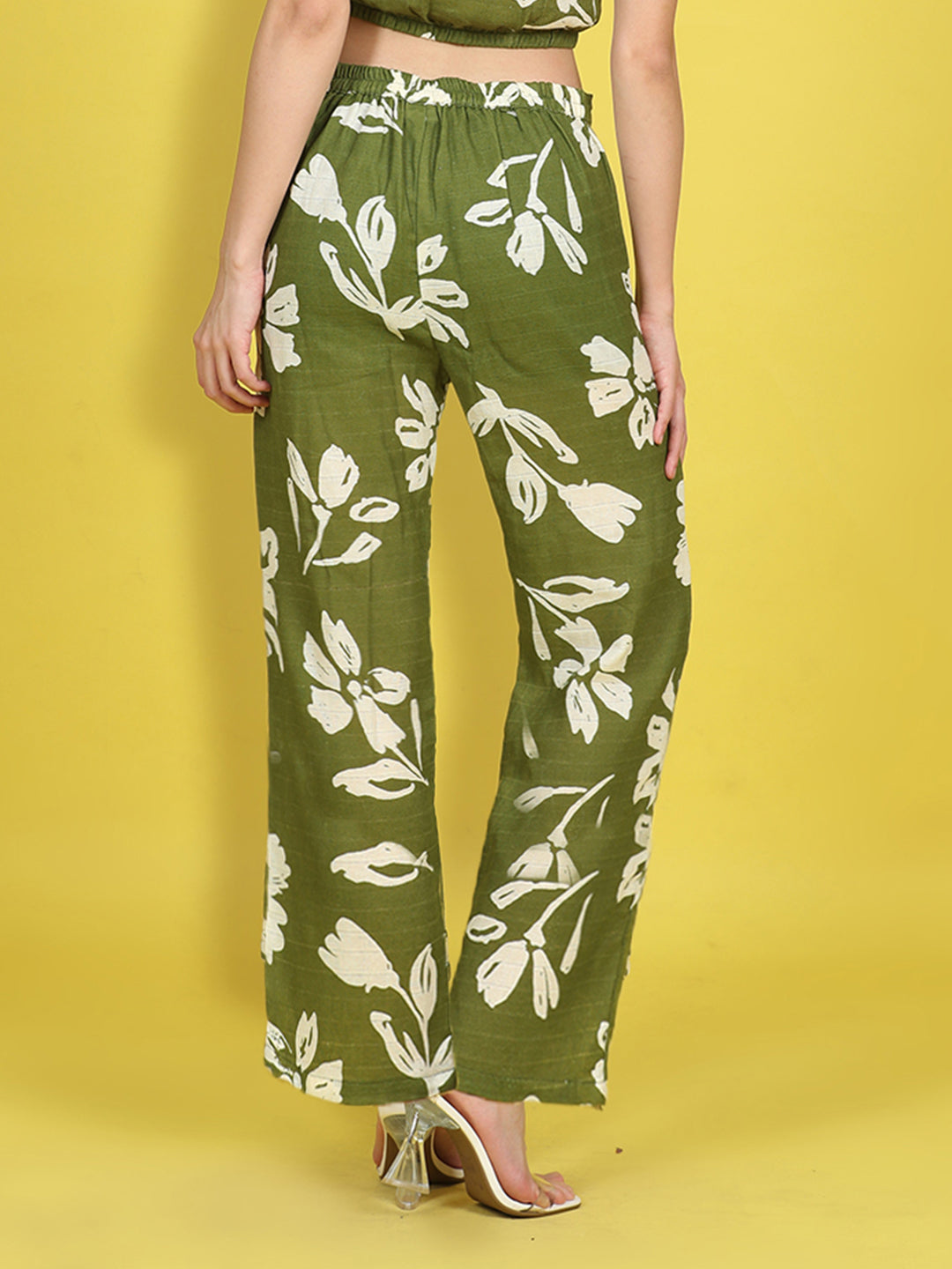 Cutiekins Girls Trendy Bold Style Printed Palazzo -Olive Green & Off White