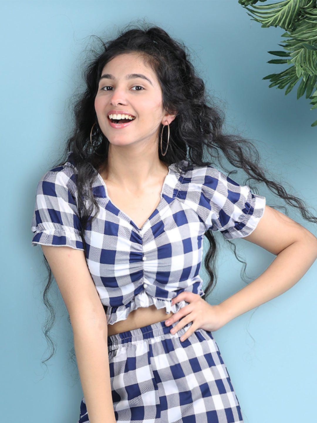 Cutiekins Girls Printed Embellished Top -White & Navy Blue