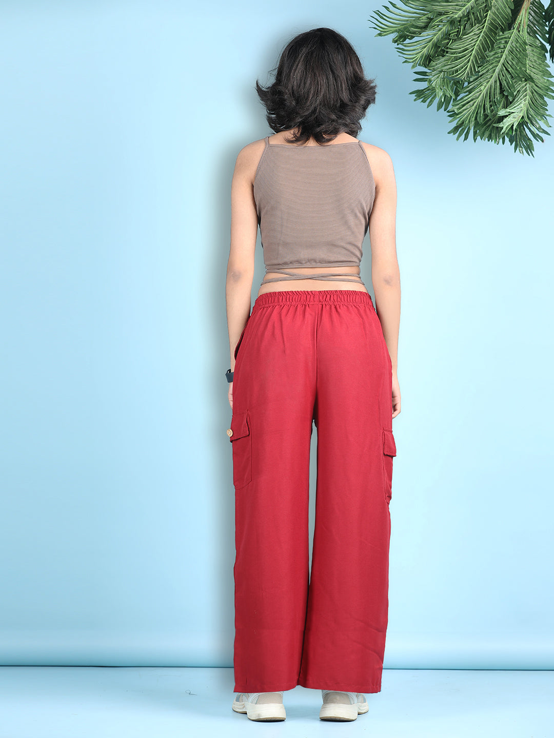 Cutiekins Girls Solid Embellished Top with Solid Cargo -Camel Brown & Maroon