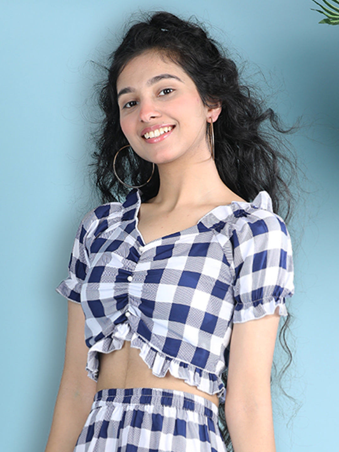 Cutiekins Girls Printed Embellished Top -White & Navy Blue