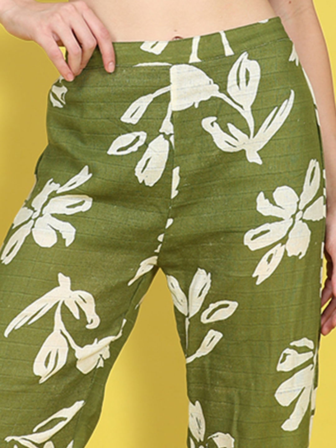 Cutiekins Girls Trendy Bold Style Printed Palazzo -Olive Green & Off White