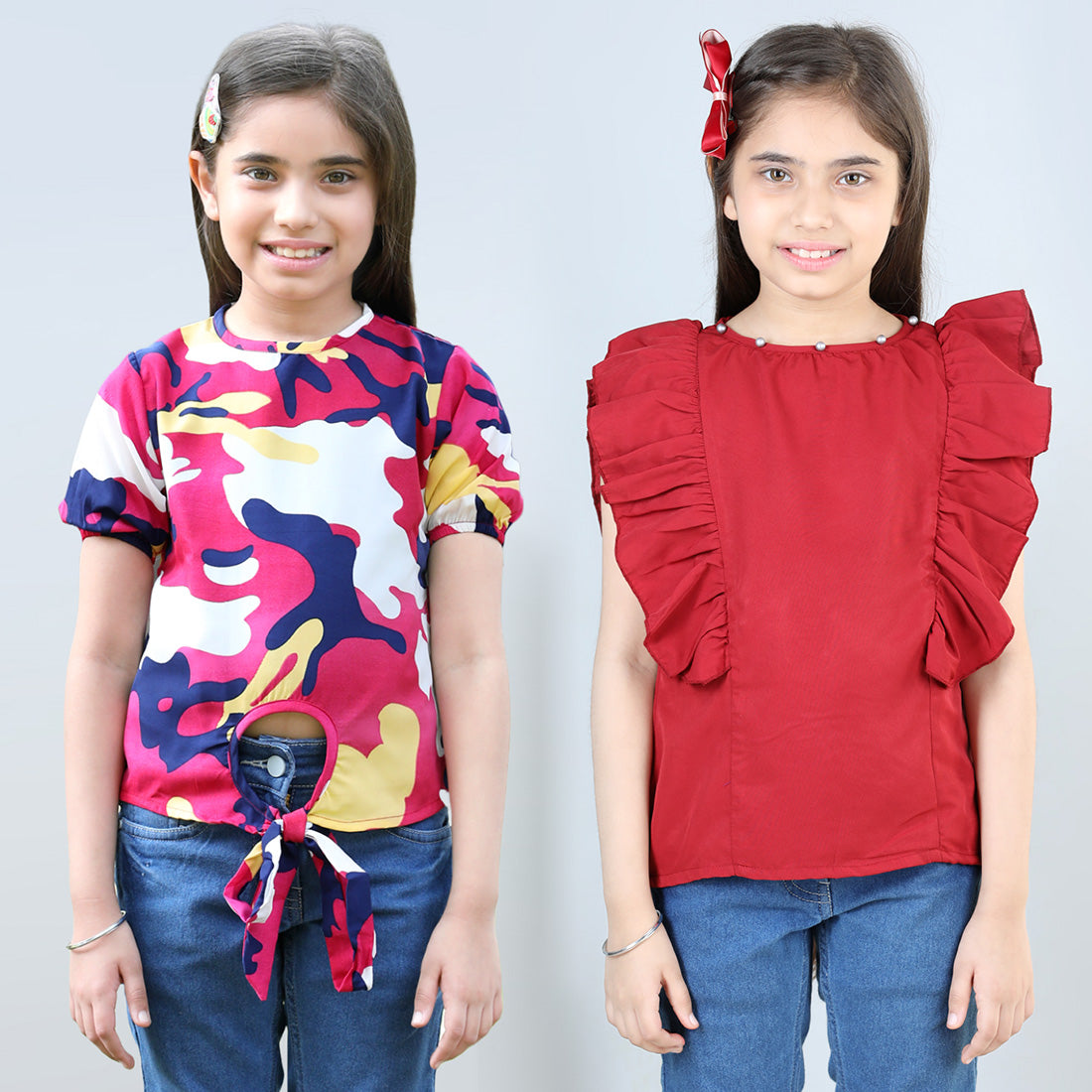 Cutiekins Pack Of 2 Printed Top-Pink & Red