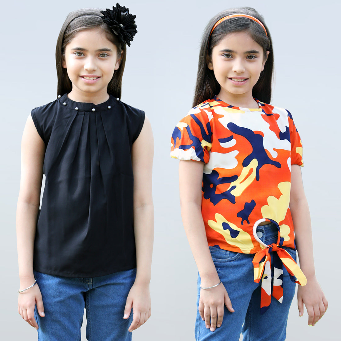 Cutiekins Pack Of 2 Printed Top-Black & Orange