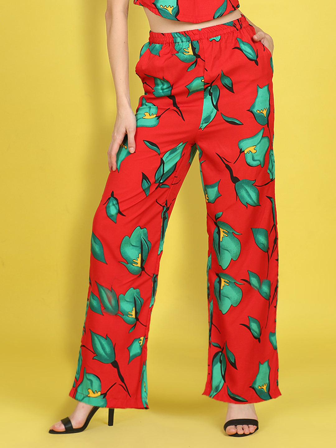 Cutiekins Girls Trendy Bold Style Printed Palazzo -Red & Green