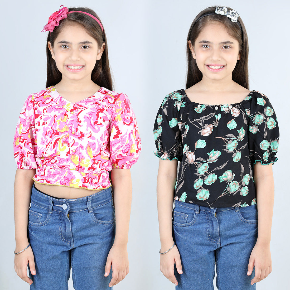 Cutiekins Pack Of 2 Printed V Neck Polyester Top-Pink & Black
