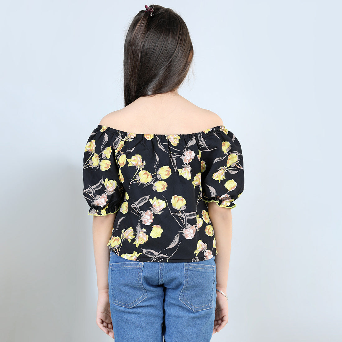 Cutiekins Pack Of 2 Printed Off-Shoulder Polyester Top-Black & Peach