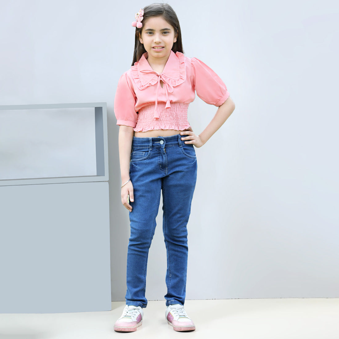 Cutiekins Pack Of 2 Printed Off-Shoulder Polyester Top-Black & Peach