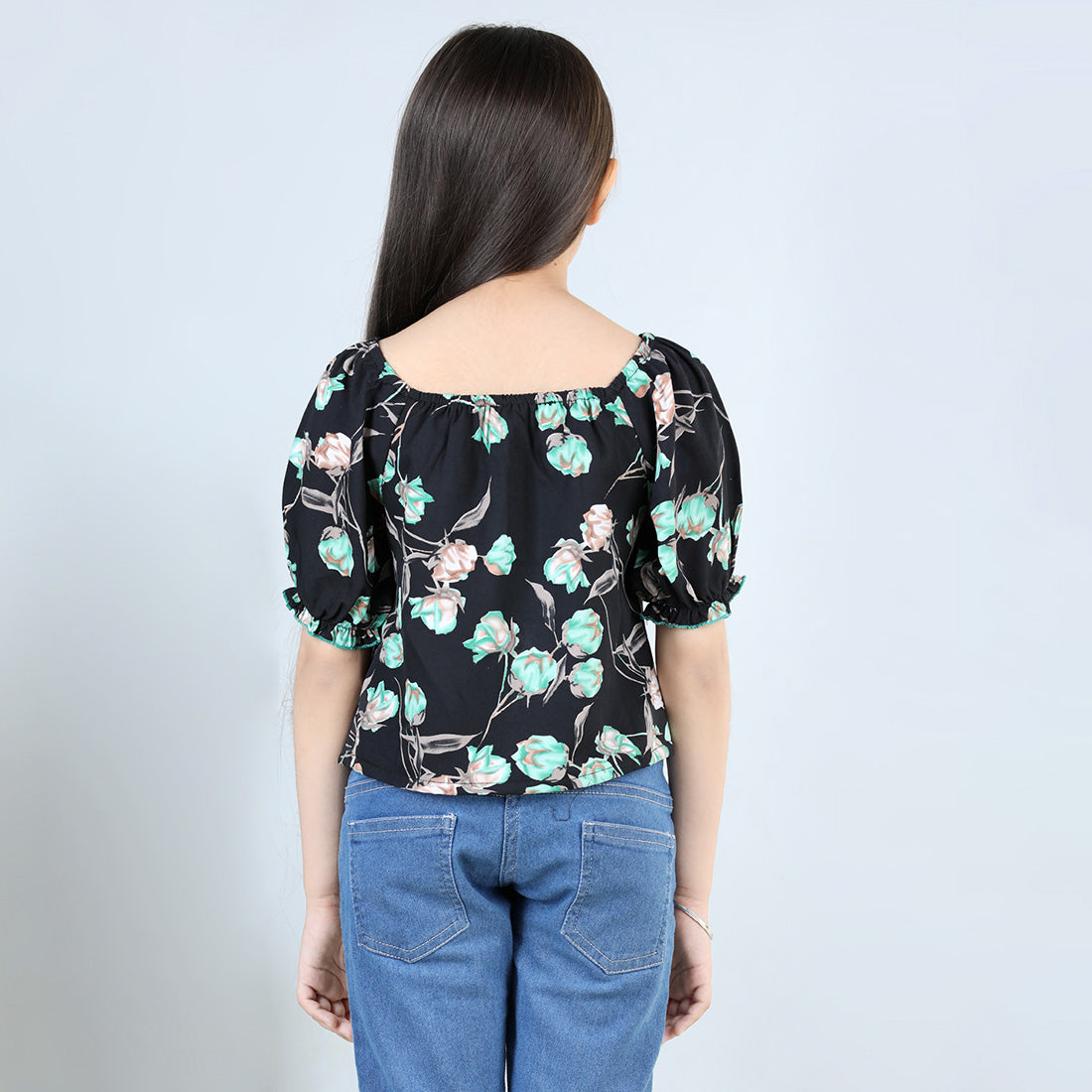 Cutiekins Pack Of 2 Printed Square Neck Polyester Top-Black & Peach