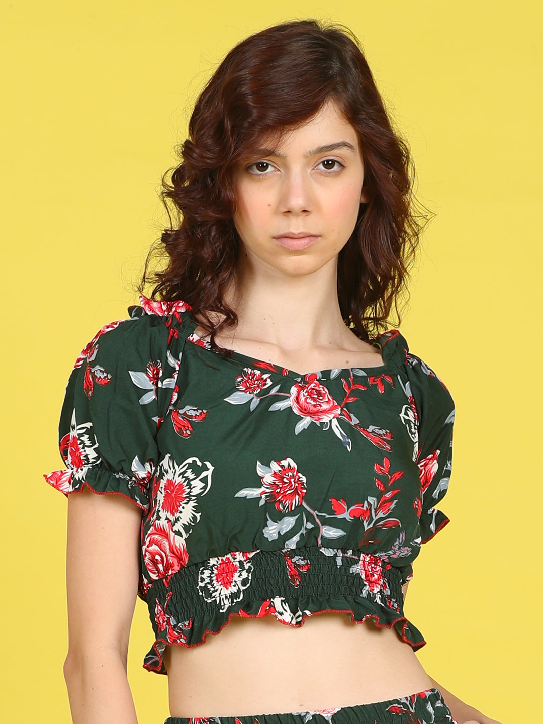 Cutiekins Girls Trendy Bold Style Printed Top -Dark Green & Red