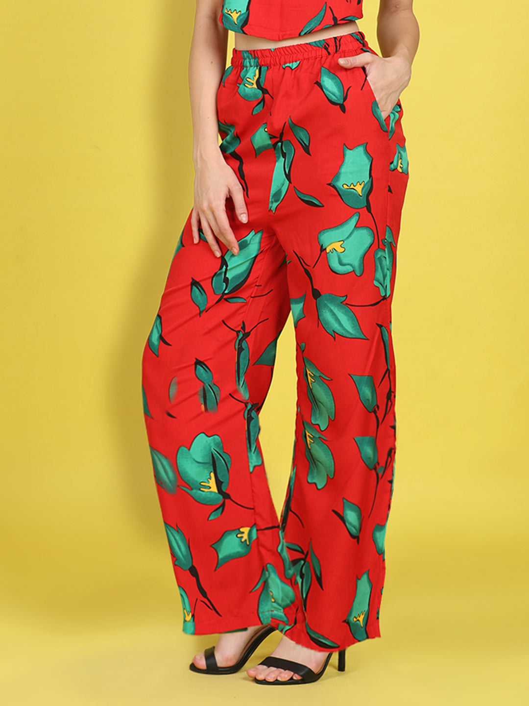 Cutiekins Girls Trendy Bold Style Printed Palazzo -Red & Green