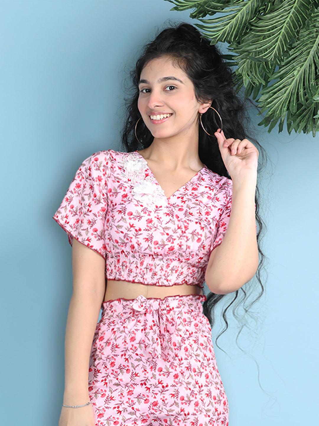 Cutiekins Girls Printed Embellished Top -Pink & Red