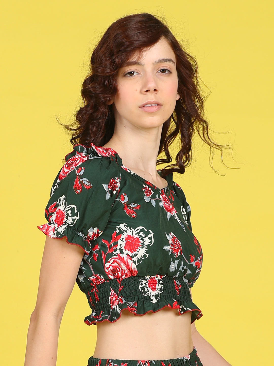 Cutiekins Girls Trendy Bold Style Printed Top -Dark Green & Red