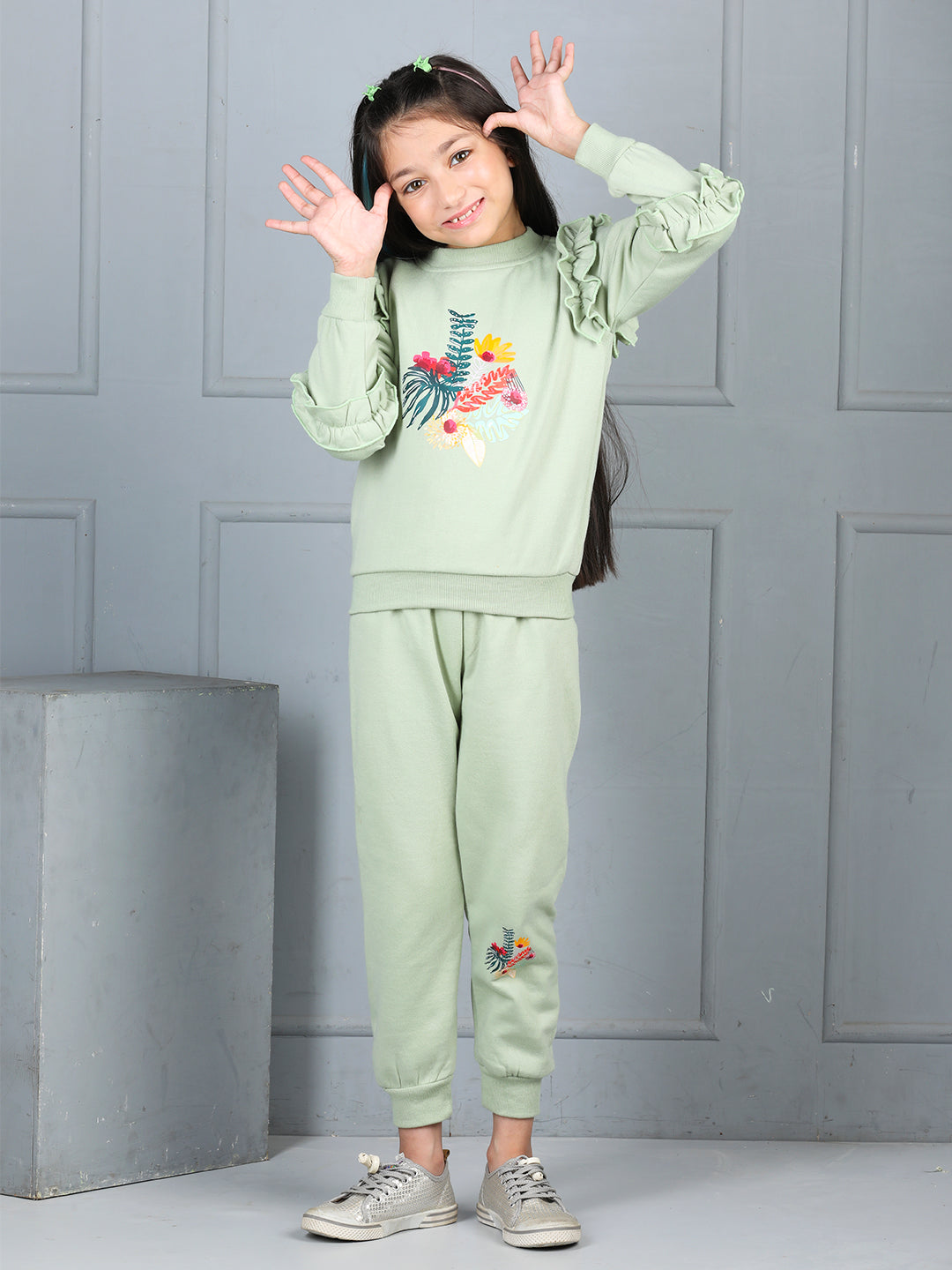 Cutiekins Girls Graphic Print Cozy Tracksuit -Olive